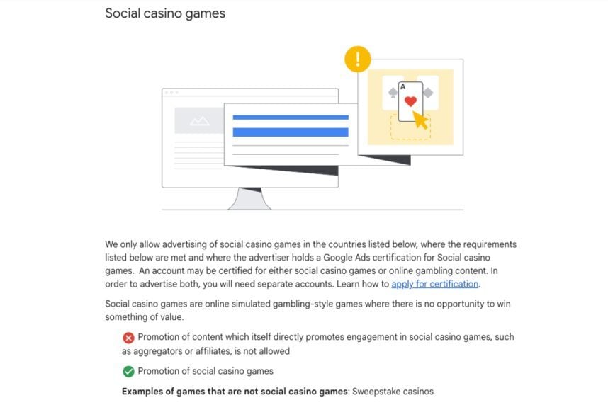Google social sweepstakes casinos advertising